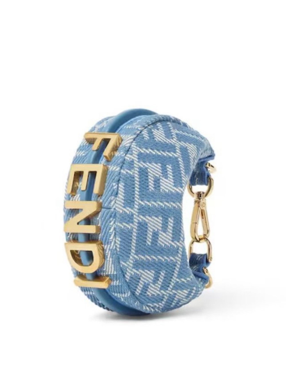 FENDI Fendigraphy Nano Hobo Charm bag Woven Fabric Leather Blue Denim Effect